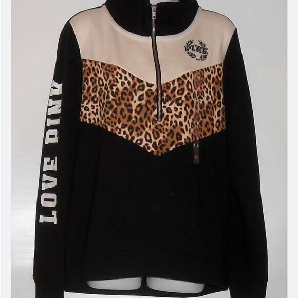 Rare quarter 1/4 zip pullover sweatshirt VS pink leopard/cheetah black white - Picture 4 of 8